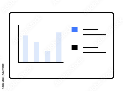 A digital chart displays a bar graph with light blue bars and a two-item legend with blue and black color indicators. Ideal for data analysis, presentations, business reports, statistics