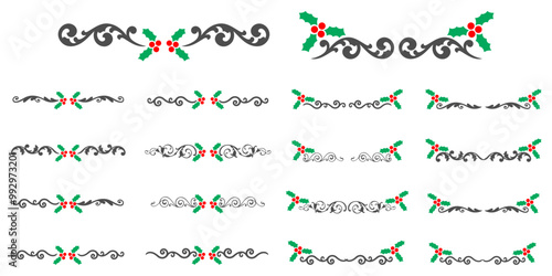 Decorative vintage mistletoe with berries frames vintage and scroll elements. Classic Victorian swirls, swashes, dividers, . goof for a catering company, a craft fair, and a Christmas decoration