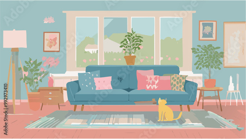 Living room with cat
