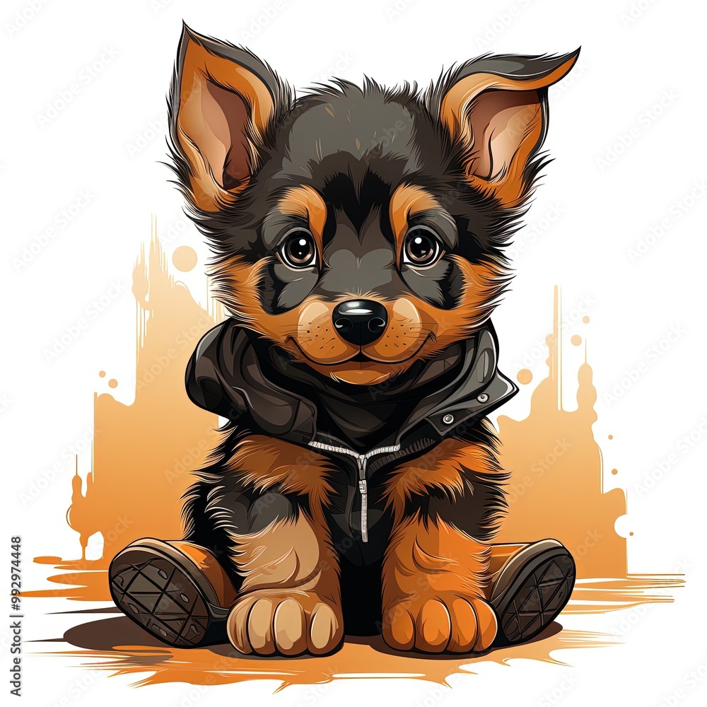 Playful Vector Illustration of a German Shepherd Puppy for T-Shirt Graphics Playful Vector Illustration of a German Shepherd Puppy for T-Shirt Graphics