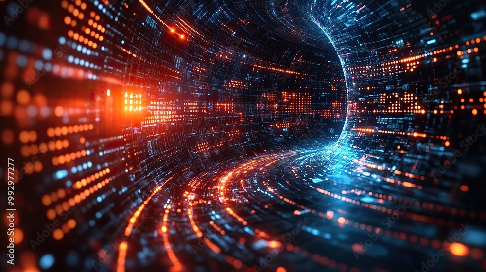 Fototapeta premium Cybersecurity technology is depicted with illustrative elements, highlighting the role of modern technology in data protection.