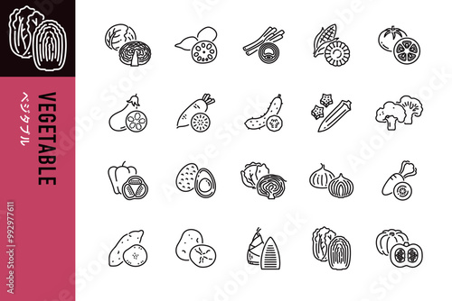 野菜の断面のシンプルなラインアイコン
