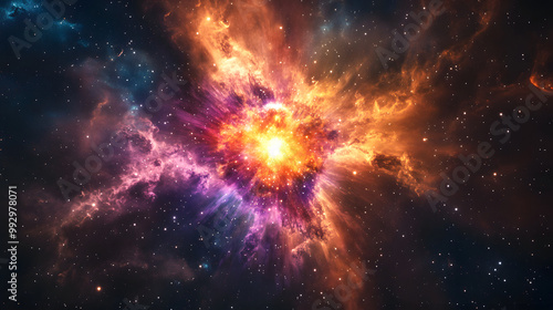 A Mesmerizing Supernova Explosion with Brilliant Colors and Intricate Gas Patterns Against a Cosmic Backdrop