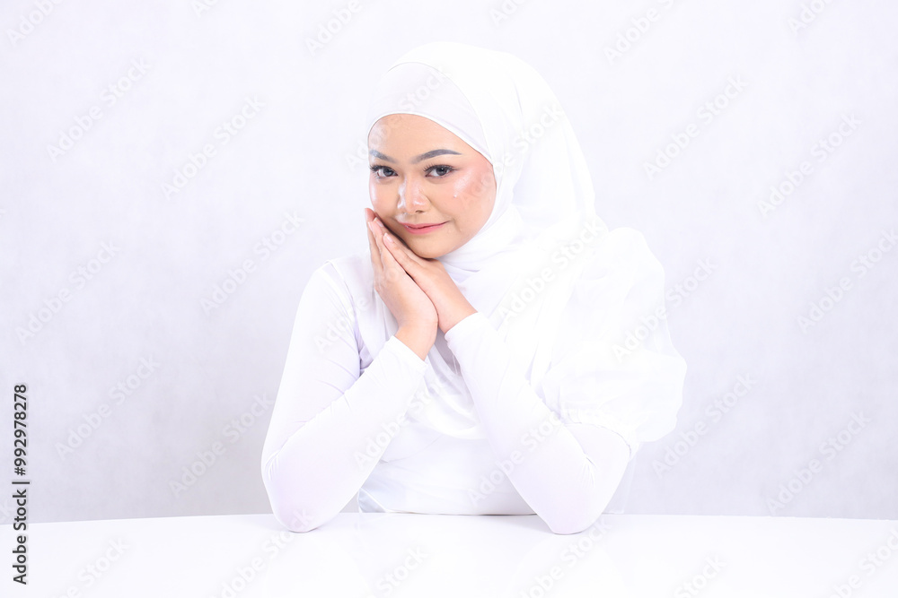 elegance Young Asian woman relaxed with bright, glowing and smooth skin tone. standing on isolated white background for skin care concept. beauty and health elegance Young Asian woman relaxed with bright, glowing and smooth skin tone. standing on isolated white background for skin care concept. beauty and health