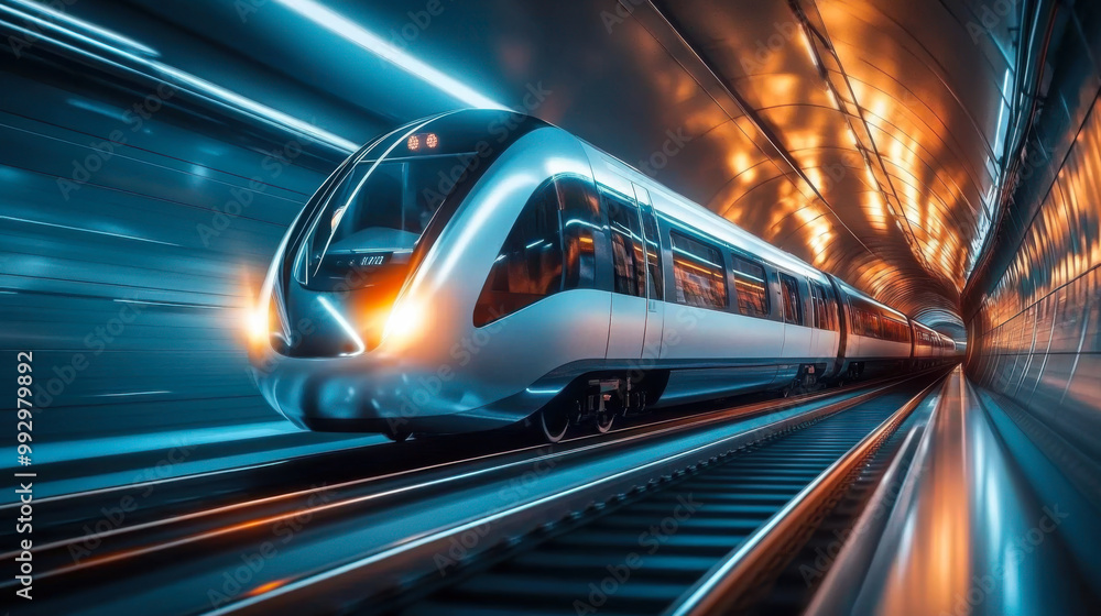 futuristic train traveling through a modern tunne futuristic train traveling through a modern tunne