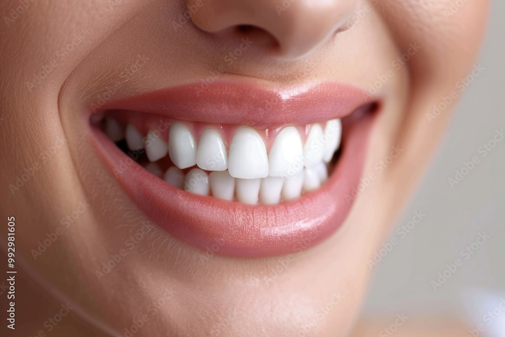 Fototapeta premium Smiling Teeth. Closeup of White Teeth, Woman's Beautiful Healthy Smile