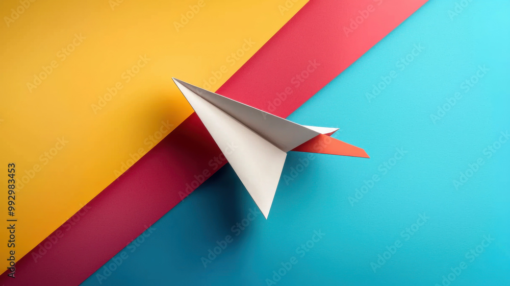 stylish paper airplane on colorful geometric backgrounds stylish paper airplane on colorful geometric backgrounds