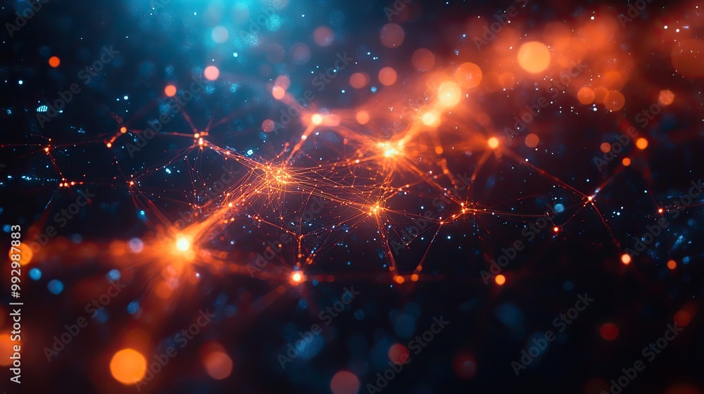 Illuminated fiber optic connections against a tech background, depicting a quantum computing network and global intelligence systems. Illuminated fiber optic connections against a tech background, depicting a quantum computing network and global intelligence systems.