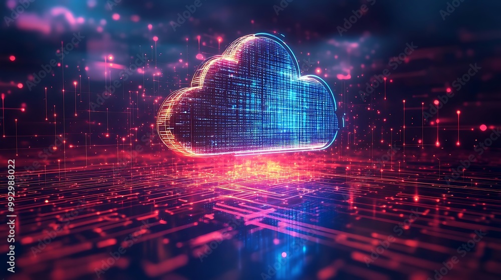 3D Cloud Computing Illustration: Data Storage on Futuristic Circuit Board 3D Cloud Computing Illustration: Data Storage on Futuristic Circuit Board