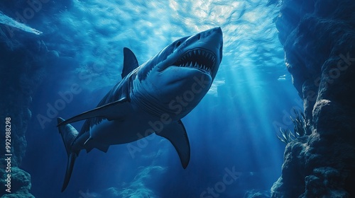 Big shark swimming underwater. photo