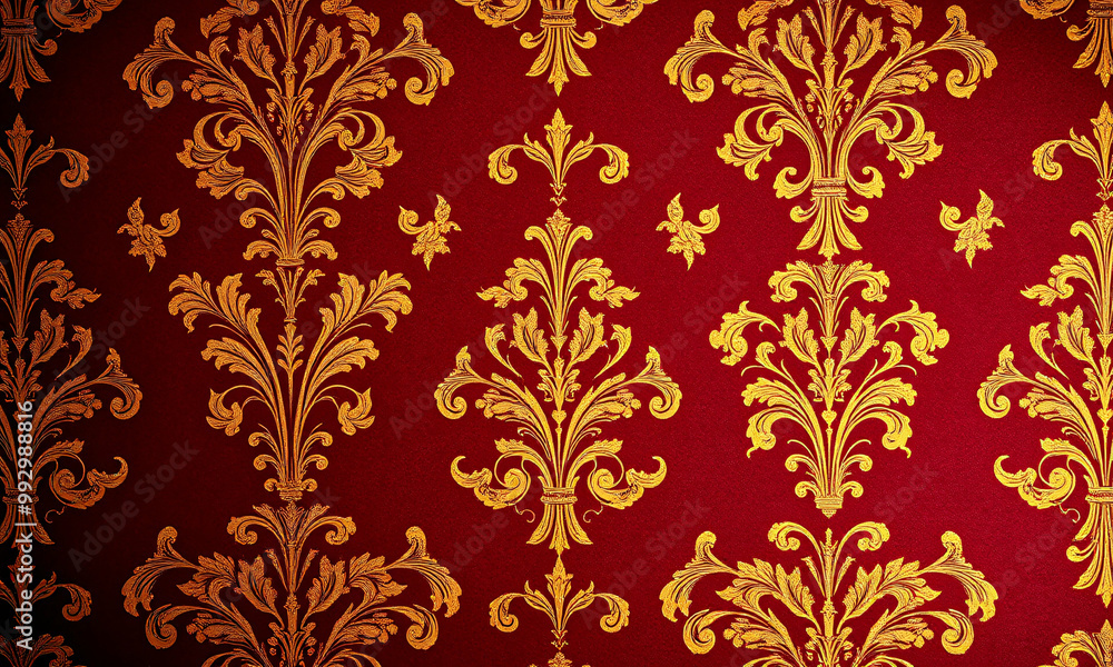 close-up of dark Baroque wallpaper showcasing elaborate damask patterns in deep burgundy and gold accents close-up of dark Baroque wallpaper showcasing elaborate damask patterns in deep burgundy and gold accents