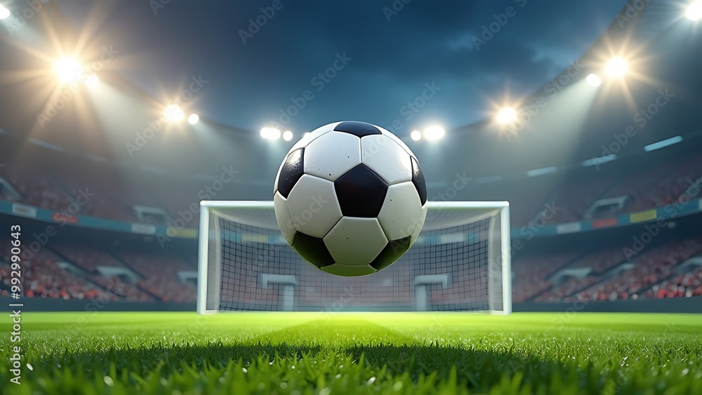 Naklejka premium A soccer ball flies into the goal