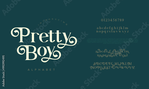 Prettyboy typography beauty fashion elegant minimalist serif italic fonts decorative wedding vintage retro logos. Minimal luxury font alphabet logo. Vector illustration