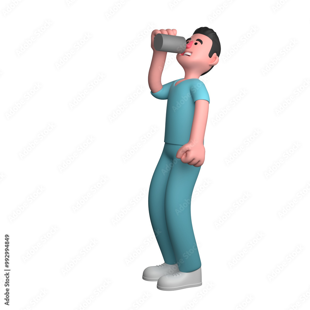 Professional 3D Healthcare. A male nurse is seen standing while drinking with a drinking glass in his hand why. Male Professional 3D Healthcare. A male nurse is seen standing while drinking with a drinking glass in his hand why. Male