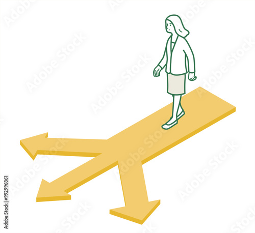 岐路にいる女性　ベクターイラスト