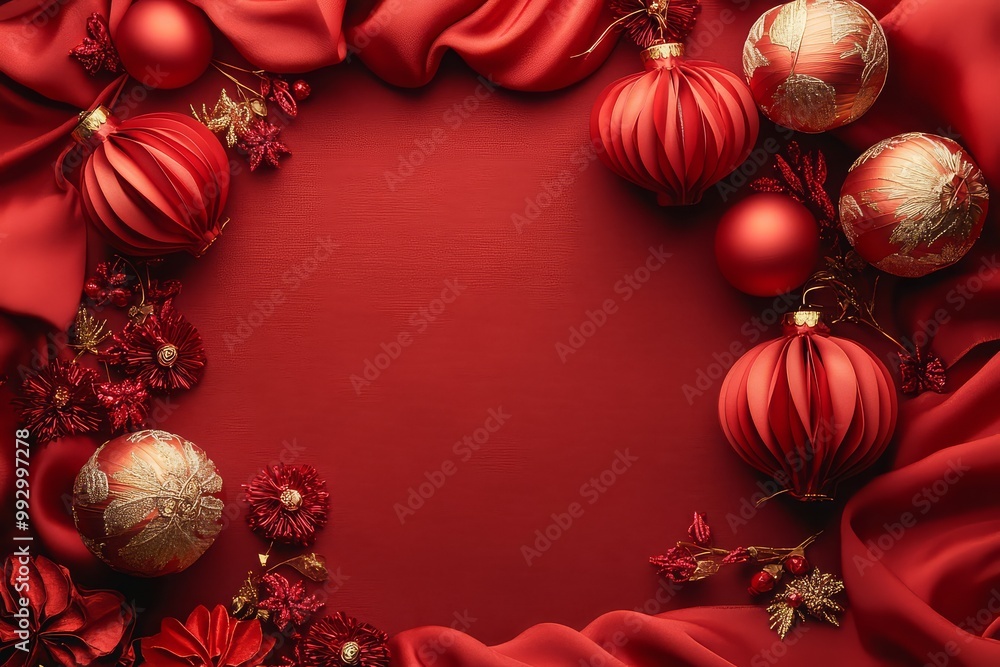 Red decorative lanterns and floral patterns for Chinese New Year Red decorative lanterns and floral patterns for Chinese New Year