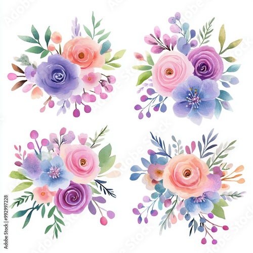 Watercolor Floral Bouquets.