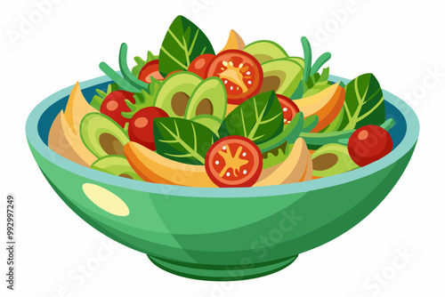 Bowl of fresh salad on a white background, nutrition, healthy lifestyle concept.