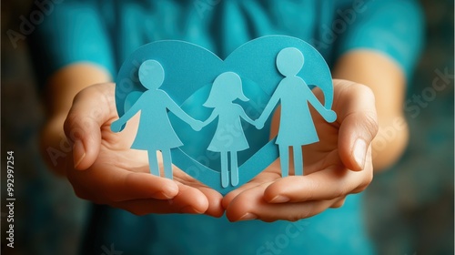 An image showing hands gently holding a heart symbol, representing unity, teamwork, and community Silhouettes of people, symbolizing friendship and connection, join together, forming a chain of partne