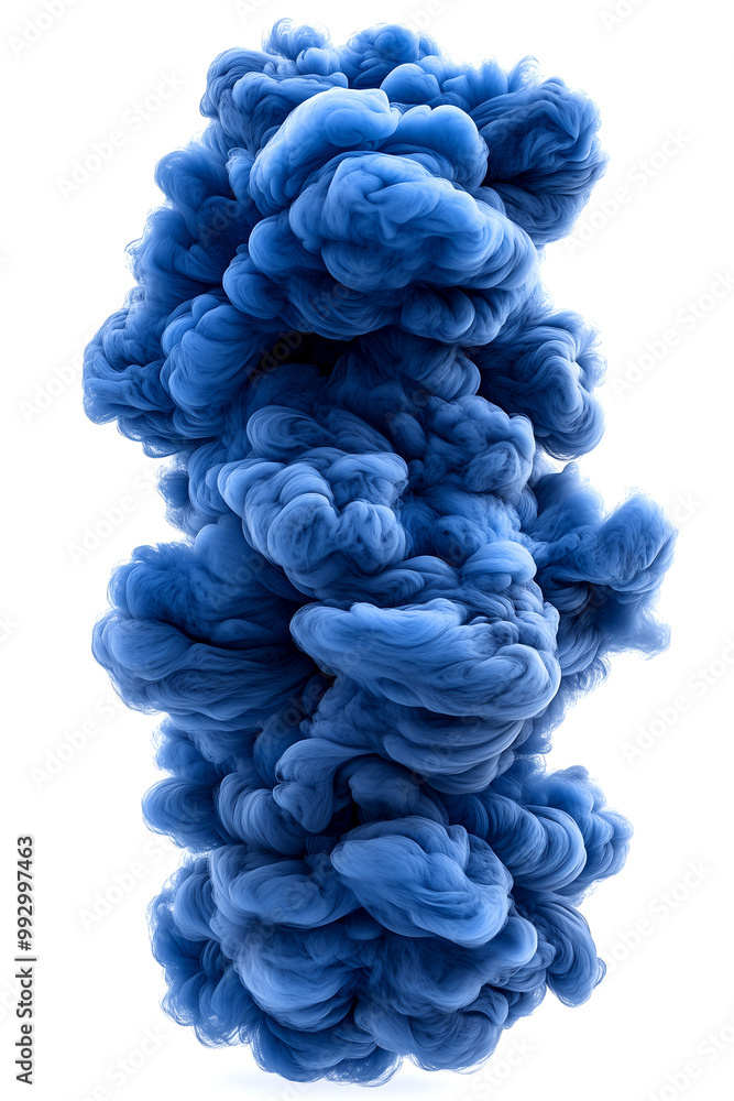 A blue cloud of smoke is floating in the air. The smoke is thick and dense, creating a sense of weight and heaviness. The blue color of the smoke contrasts with the white background A blue cloud of smoke is floating in the air. The smoke is thick and dense, creating a sense of weight and heaviness. The blue color of the smoke contrasts with the white background