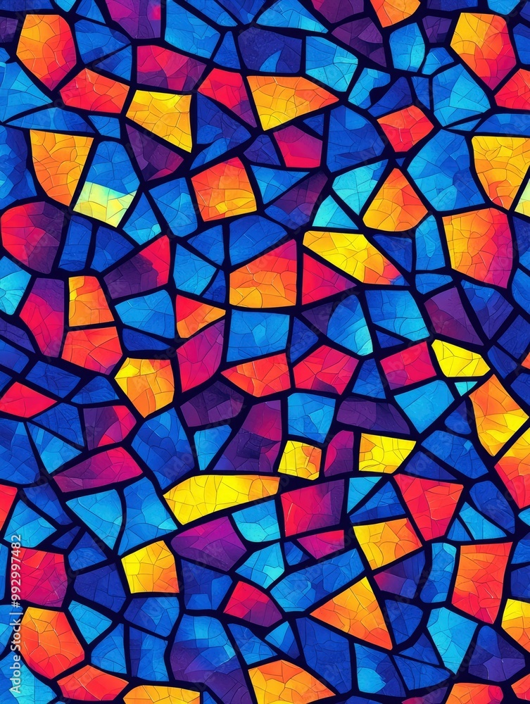 Abstract Colorful Stained Glass Mosaic with Cracked Texture Abstract Colorful Stained Glass Mosaic with Cracked Texture