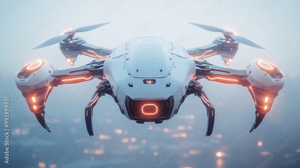 Futurist drones hover in the air, showcasing advanced technology and streamlined design. Drones adopt cutting-edge aerodynamic structures and are suspended in open spaces Futurist drones hover in the air, showcasing advanced technology and streamlined design. Drones adopt cutting-edge aerodynamic structures and are suspended in open spaces