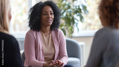 A mental health professional conducting a support group for individuals with mental disabilities photo