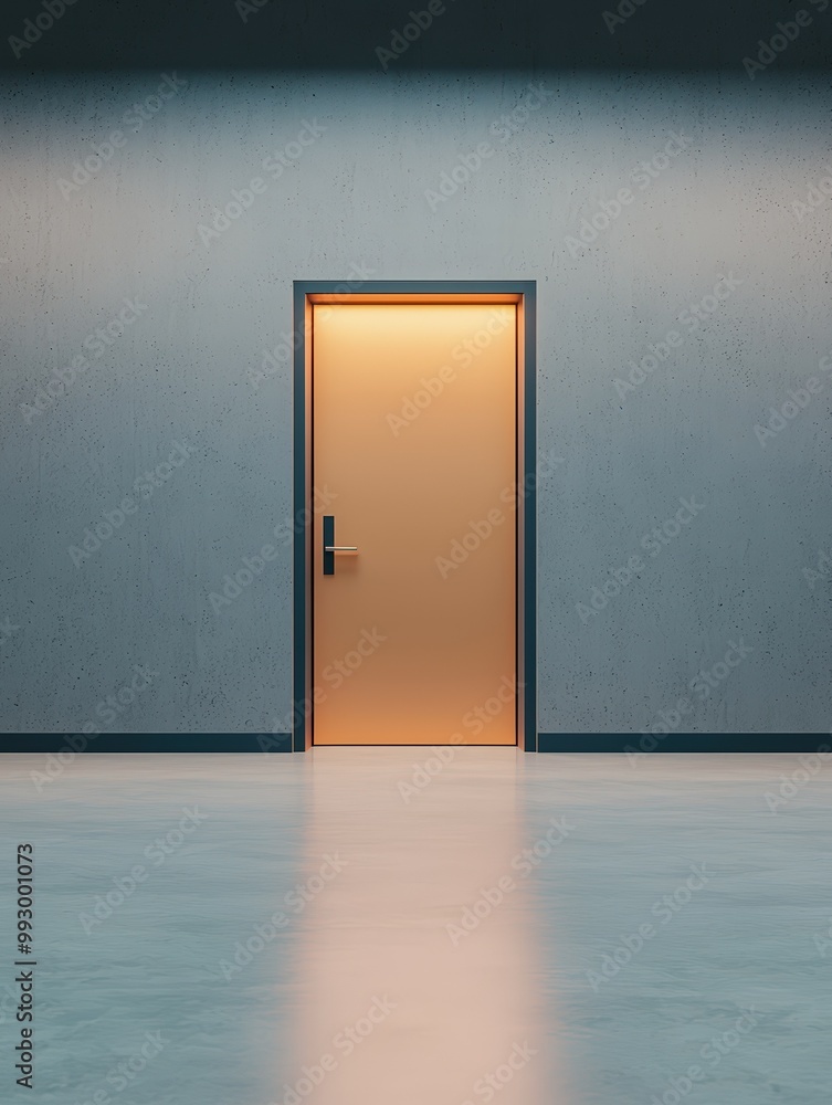 A secure vault door slightly ajar, softly glowing with important documents inside, set in a brightly lit minimalist office space A secure vault door slightly ajar, softly glowing with important documents inside, set in a brightly lit minimalist office space