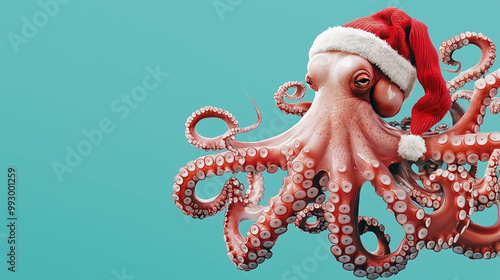 Octopus Wearing Santa Hat: Festive Sea Creature photo