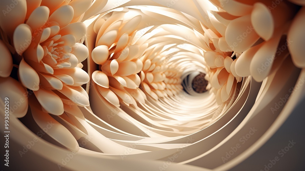 Fototapeta premium Stunning 3d abstract wallpaper featuring a captivating tunnel design with vibrant floral elements, perfect for modern interior decor and creative digital backgrounds.