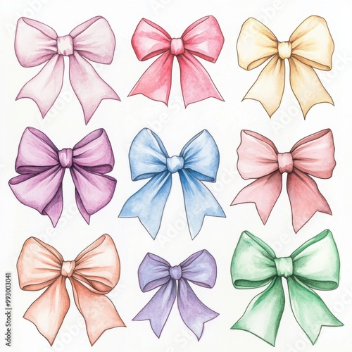 Watercolor Bows Set.