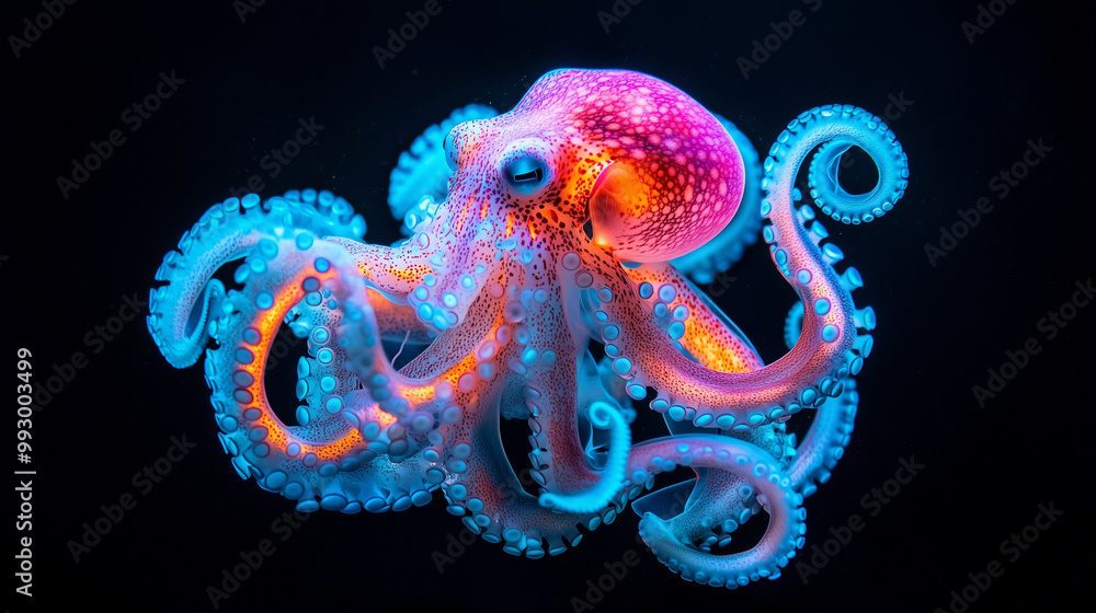 Vibrant Octopus Glowing in the Deep Sea Vibrant Octopus Glowing in the Deep Sea