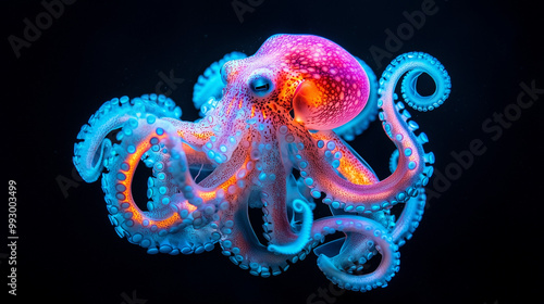 Vibrant Octopus Glowing in the Deep Sea