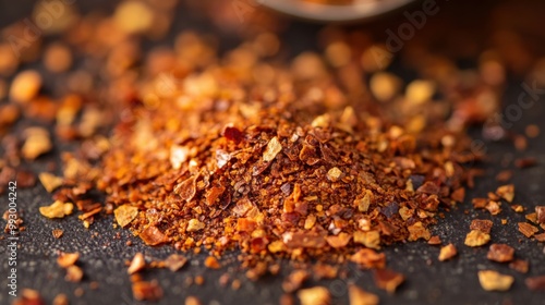 Coarse Aleppo Pepper Flakes Disintegrating into Powder photo