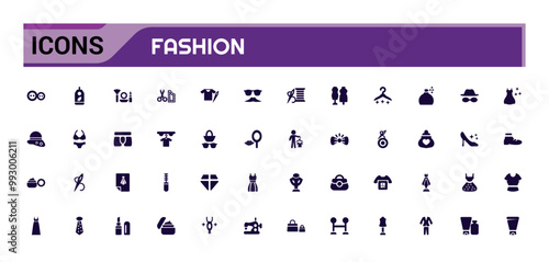 Wallpaper Mural Set of icons related to fashion, cawing, clothing, dress. Solid icon collection. Glyph for web and ui. Filled fashion icon pack. Solid icon set. Vector illustration. Torontodigital.ca