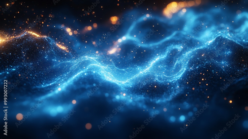 Ethereal Glow of Blue and Gold Waves in Space Ethereal Glow of Blue and Gold Waves in Space