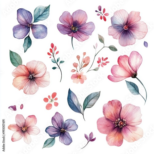 Watercolor Floral Clipart.