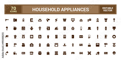 Household appliances icons set. Set of Home, Kitchen, Dishwasher filled icon set. Glyph icon set for web and ui. Solid icon set. Vector illustration.
