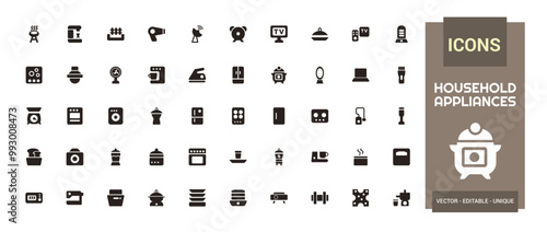 Household appliances icons set. Set of Home, Kitchen, Dishwasher filled icon set. Glyph icon set for web and ui. Solid icon set. Vector illustration.