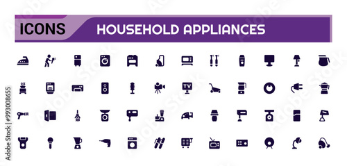 Household appliances icons set. Set of Home, Kitchen, Dishwasher filled icon set. Glyph icon set for web and ui. Solid icon set. Vector illustration.