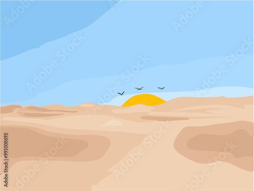 Portrait sketch art scene of the sun rising in the desert area.  The theme artwork is the environment.