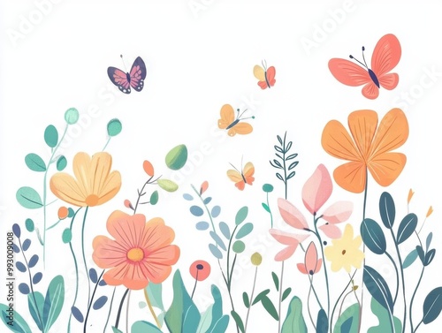 Spring Flowers and Butterflies