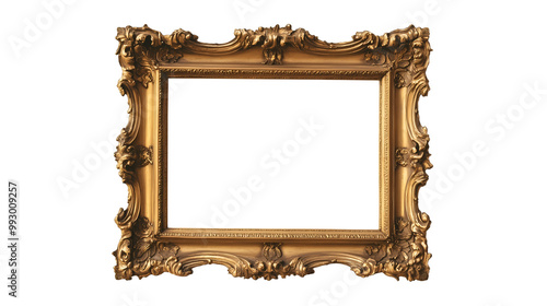 Elegant antique golden frames PNG, featuring intricate carvings and a rich gilded finish, perfect for adding a touch of vintage charm to any decoration. Generative AI.