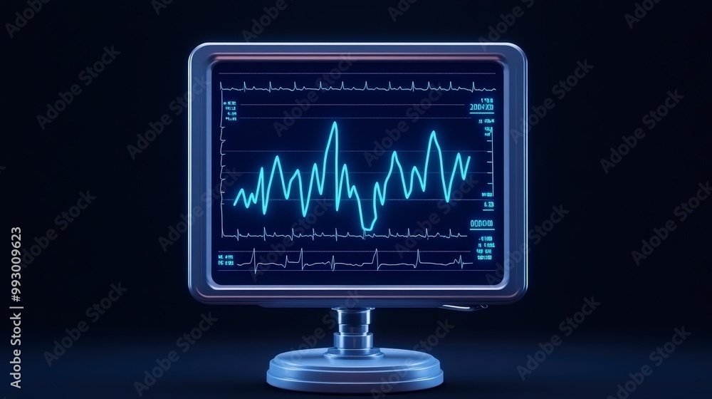Futuristic heart rate monitor displaying vital signs on digital screen Futuristic heart rate monitor displaying vital signs on digital screen