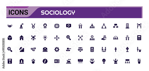 Sociology filled icons set. Solid set of social, society related vector icons for apps design. Filled icon set. Solid glyph icon for web and ui. Vector illustration.