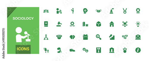 Sociology filled icons set. Solid set of social, society related vector icons for apps design. Filled icon set. Solid glyph icon for web and ui. Vector illustration.