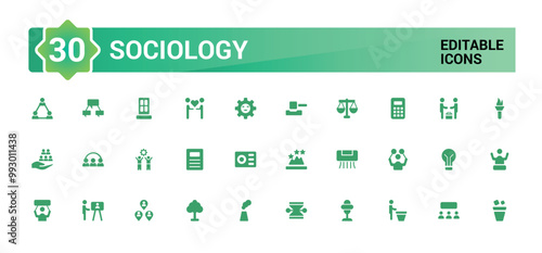 Sociology filled icons set. Solid set of social, society related vector icons for apps design. Filled icon set. Solid glyph icon for web and ui. Vector illustration.