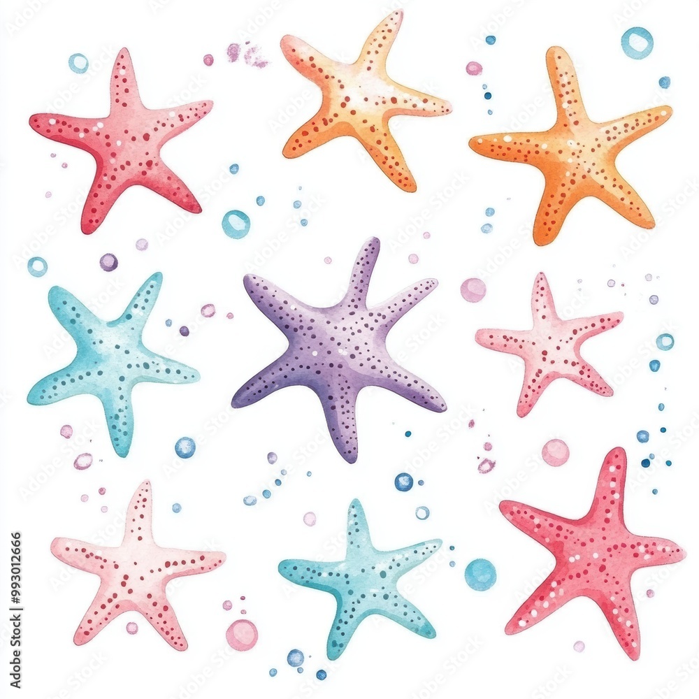 Watercolor Starfish Set. Watercolor Starfish Set.