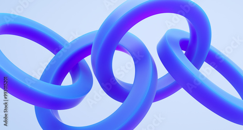 Glass rings composition on blue background. 3d rendering.	
