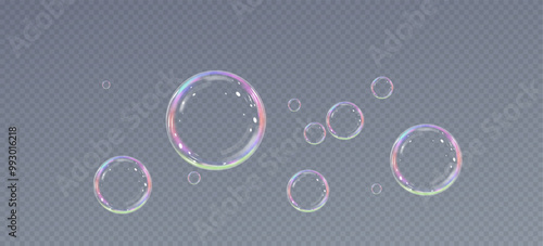 Realistic soap bubbles.Flying bubbles on a transparent background.	